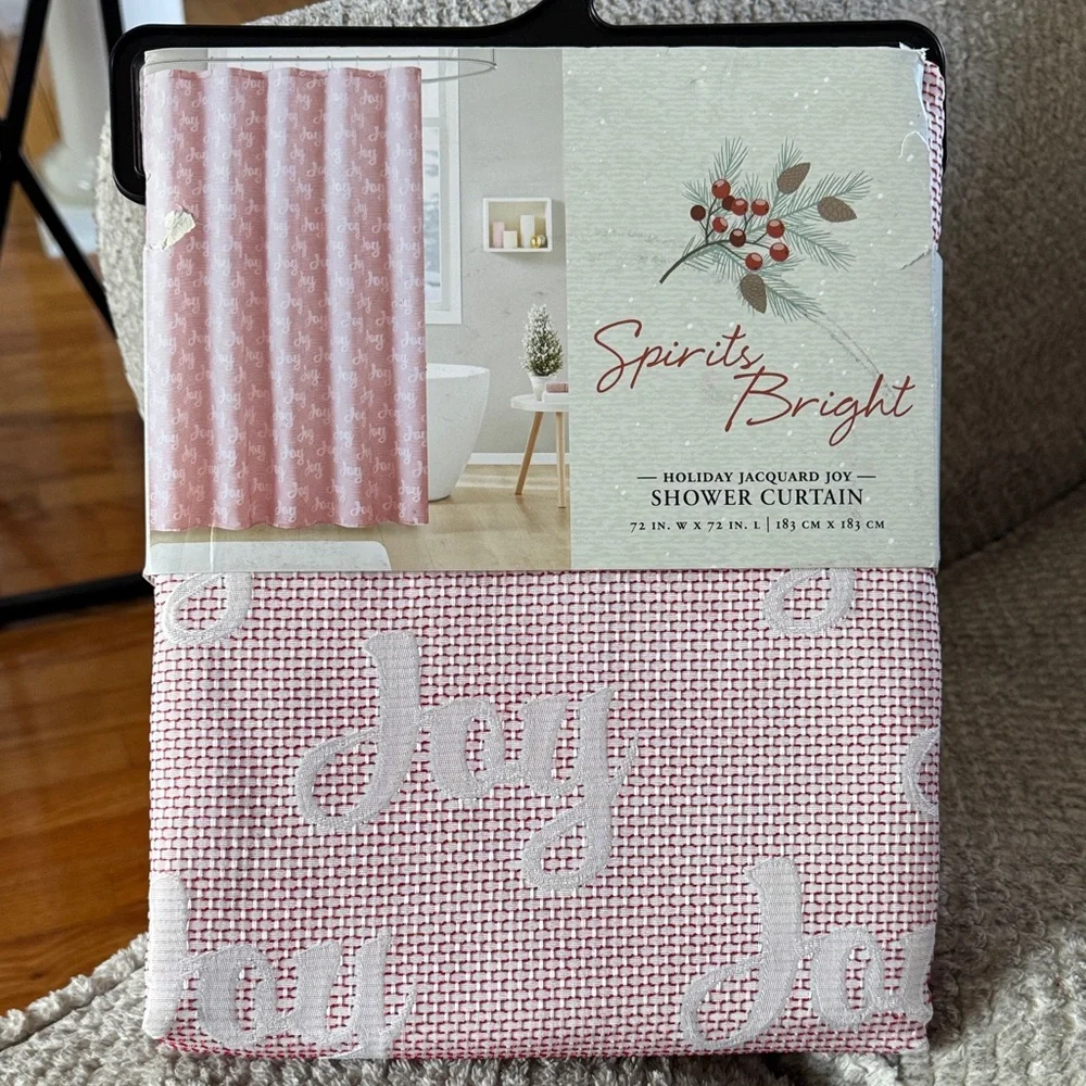 NWT Spirits Bright light Pink Holiday Jacquard Joy Shower Curtain
